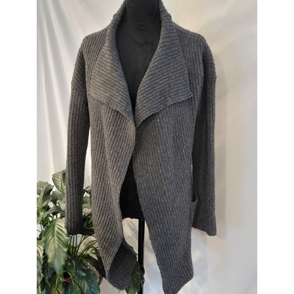 James Perse Charcoal Gray‎ Ribbed Wool Alpaca Open Front Cardigan Sweater